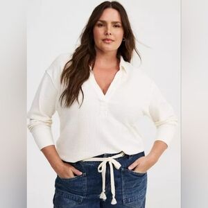 Torrid Waffle V-Neck Collared Drop Shoulder Top 3X NWT Cream Ivory